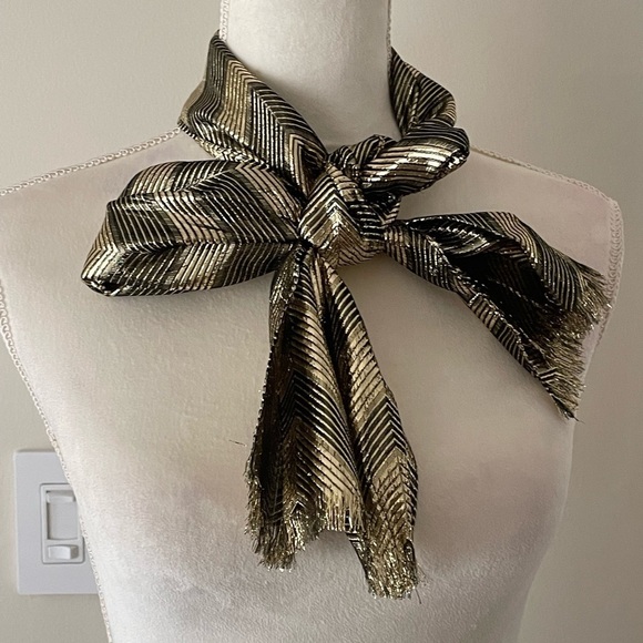 Chevron Print Metallic Gold Silver Scarf Career Office - Picture 2 of 8